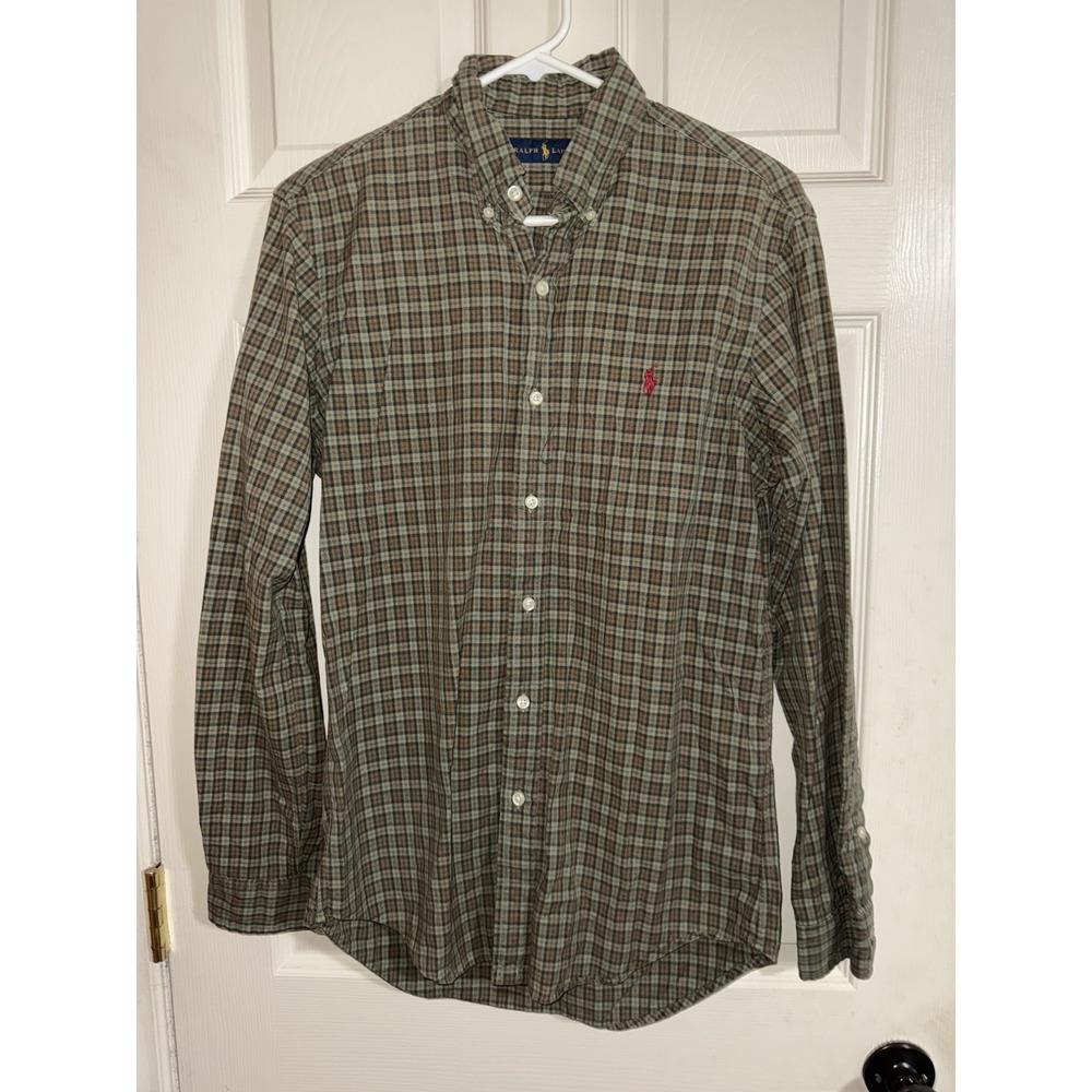 Ralph Lauren Long Sleeve‎ Shirt Men's S , Olive Plaid